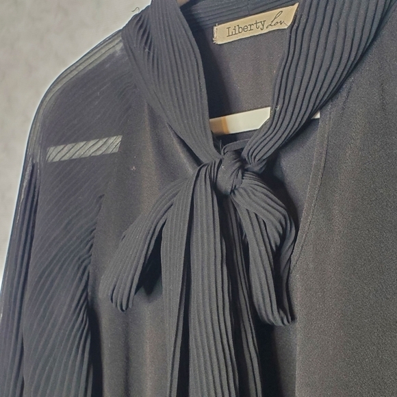 Black Sheer Tie Neck Blouse - Picture 2 of 5